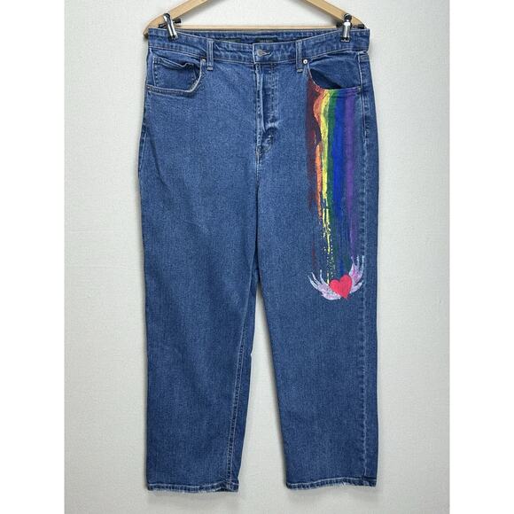 Wild Fable Women's Size 16 Highest Rise Straight Jeans Medium Wash Painted Denim - Picture 1 of 12